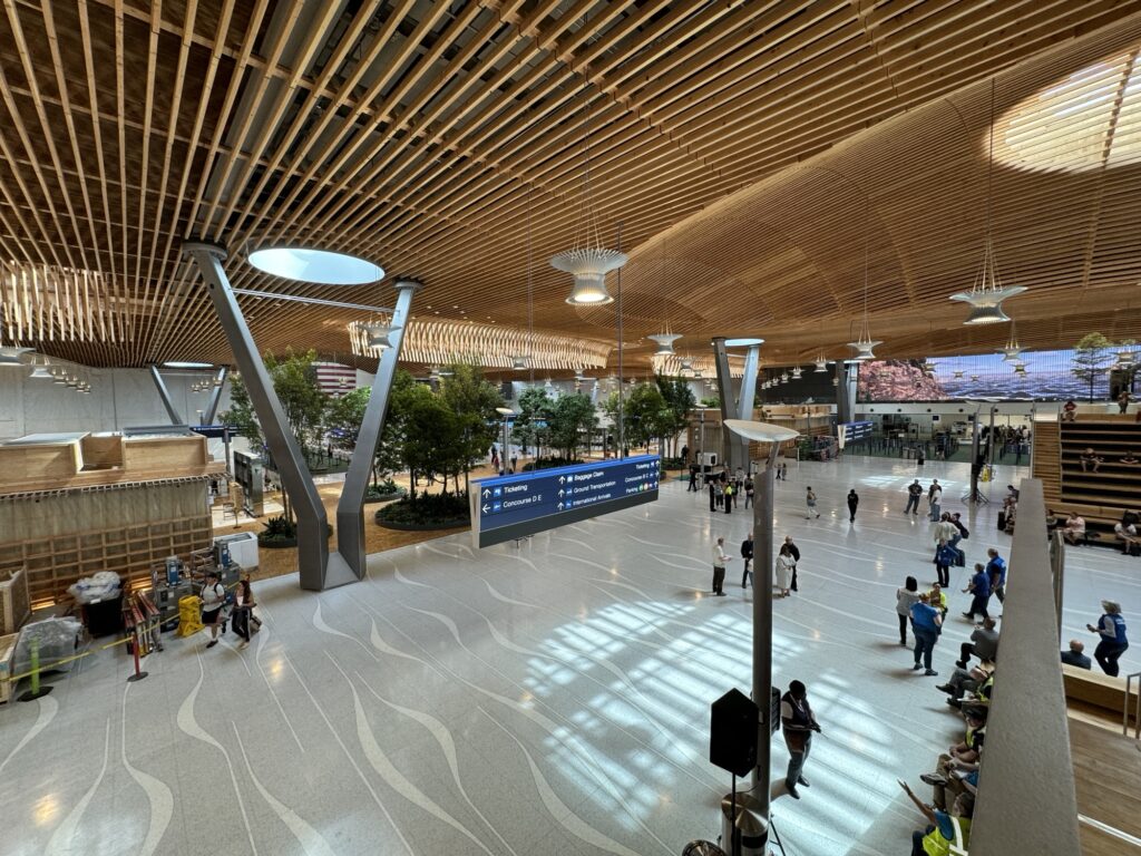 Looking at new PDX terminal from stadium seating area